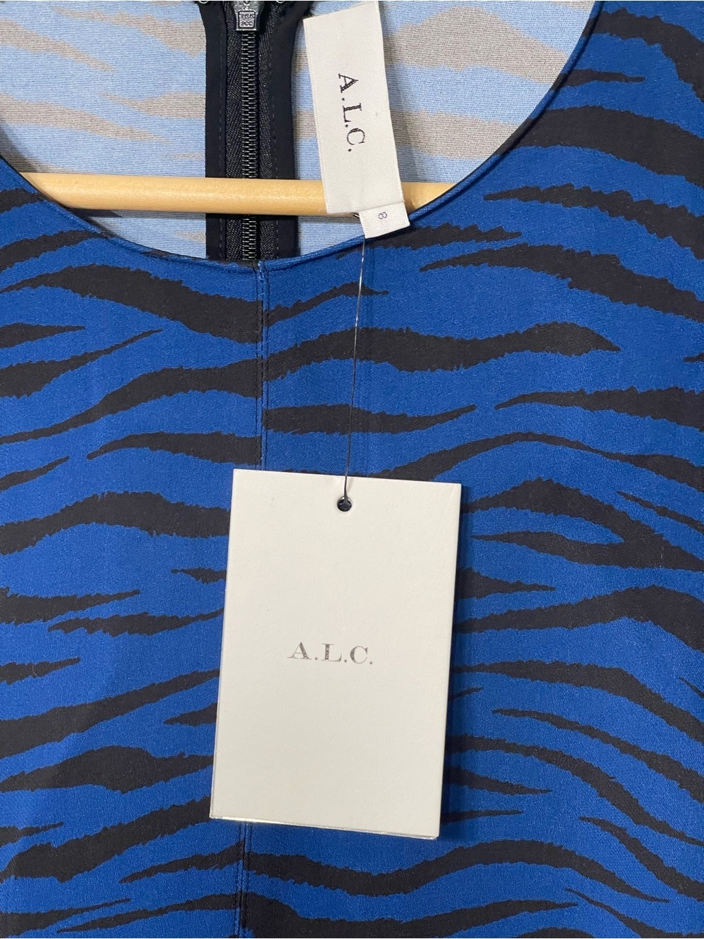 NWT - A.L.C. Blue and Black Zebra-Print Mini Dress- Size 8 - Picture 3 of 5